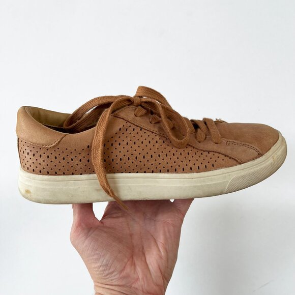 Lucky Brand Tan Perforated Leather Round Toe Sneakers - Picture 5 of 14